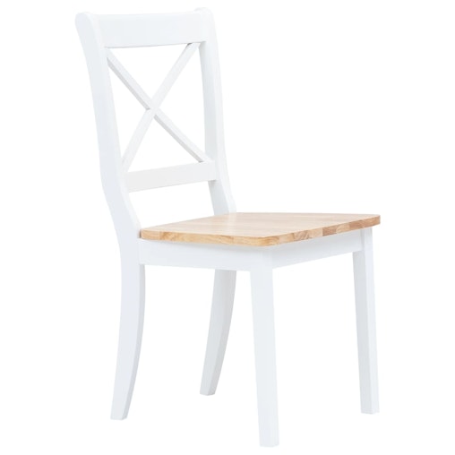 NNEVL Dining Chairs 2 pcs White and Light Wood Solid Rubber Wood NNEVL Dining Chairs 2 pcs White and Light Wood Solid Rubber Wood