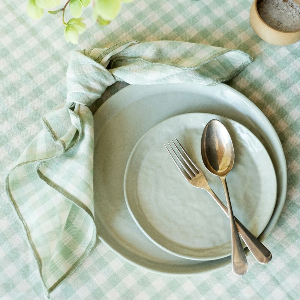Piglet in Bed Sage Green Gingham Linen Blend Napkins Set Of 4