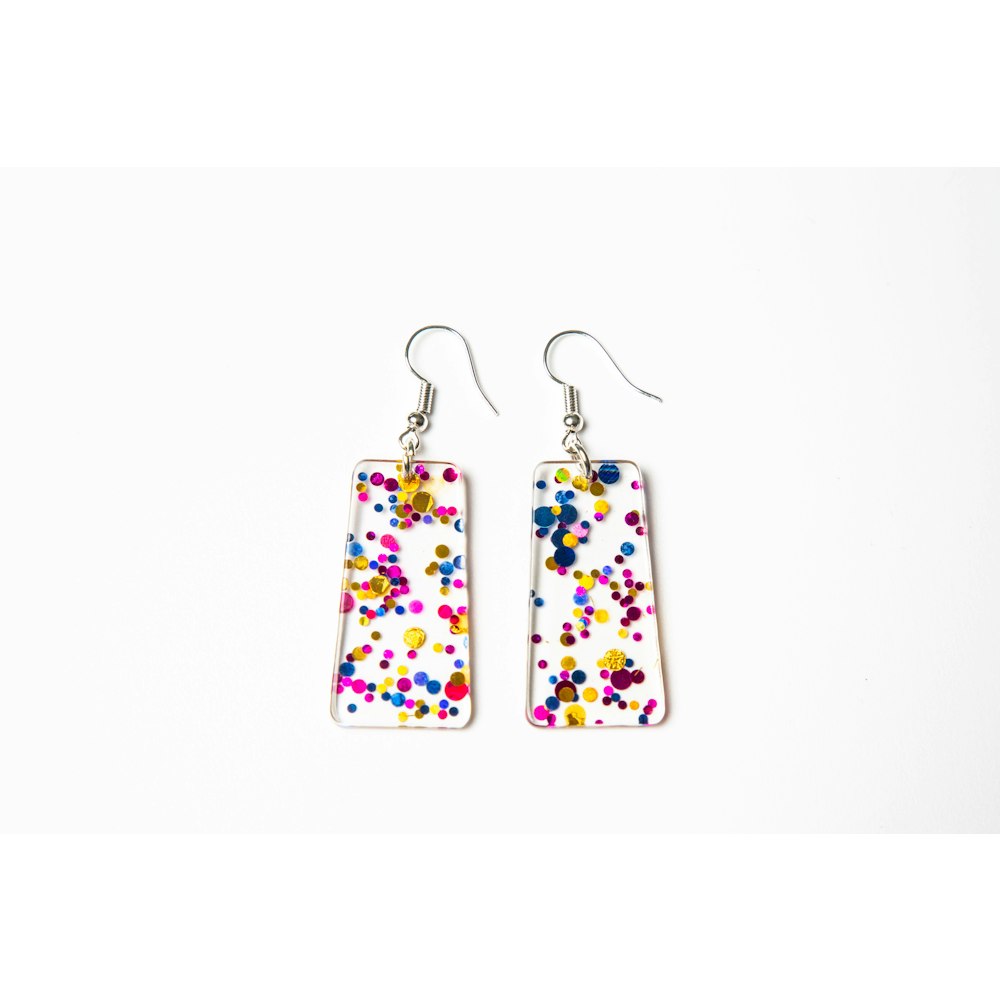 One of a Kind Club Glitter Oblong Earrings - Pink, Blue And Yellow