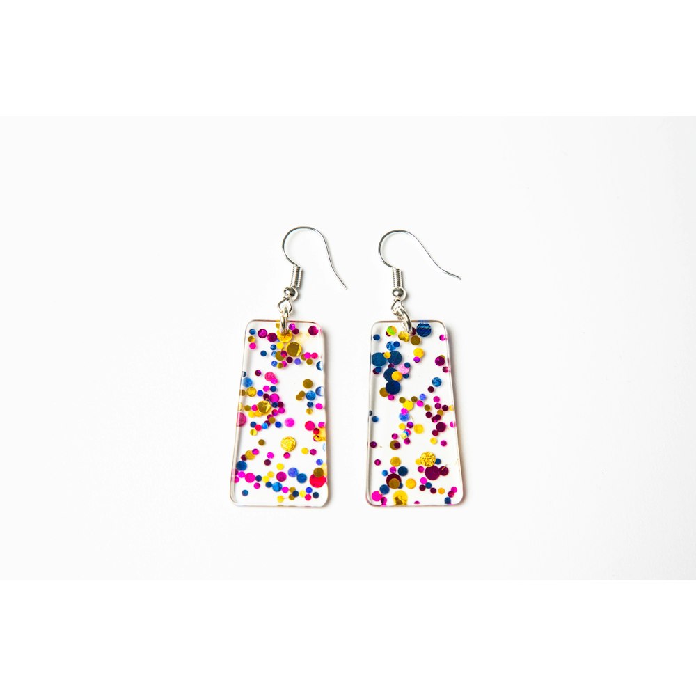 One of a Kind Club Glitter Oblong Earrings - Pink, Blue And Yellow 