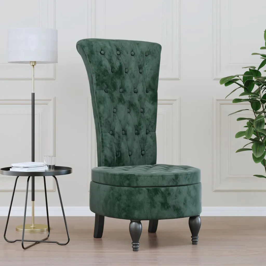 High Back Chair Dark Green Velvet Button Design 352466