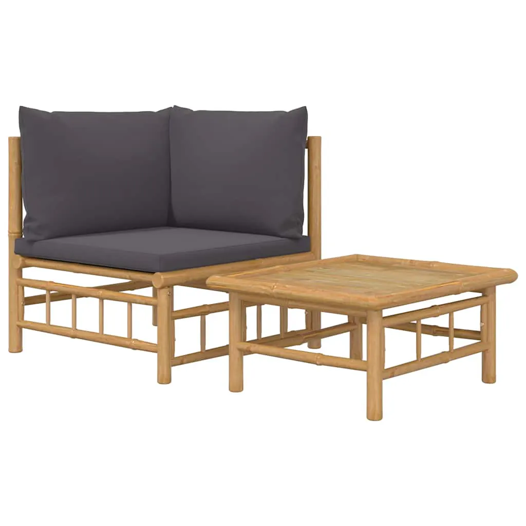 2 Piece Garden Lounge Set with Dark Grey Cushions Bamboo 362307 2 Piece Garden Lounge Set with Dark Grey Cushions Bamboo 362307