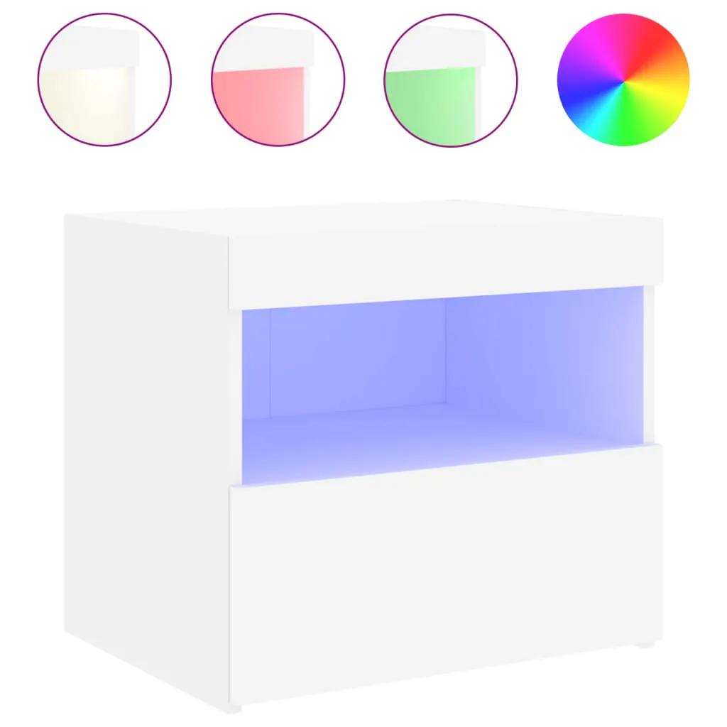Bedside Cabinet with LED Lights White 50x40x45 cm 836763 Bedside Cabinet with LED Lights White 50x40x45 cm 836763