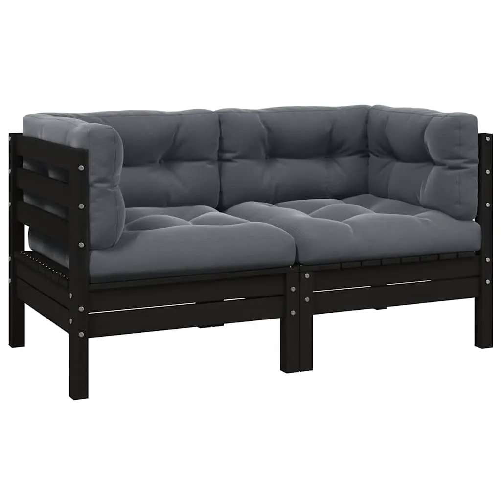 2-Seater Garden Sofa with Cushions Black Solid Pinewood 806650 2-Seater Garden Sofa with Cushions Black Solid Pinewood 806650
