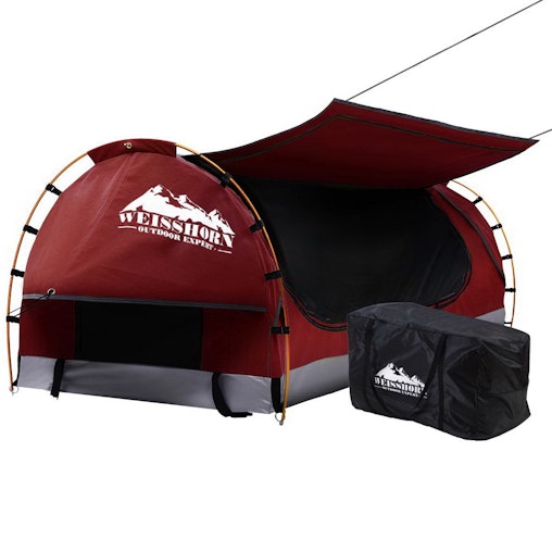 Weisshorn Swag King Single Camping Swags Canvas Free Standing Dome Tent Red w/ 7CM Mattress image number null