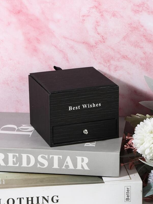 NNESN Artificial Flower Detail Jewelry Box - Elegant Black Polyester Design image number null