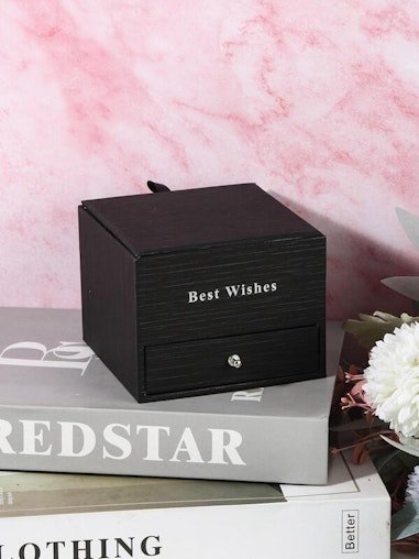 NNESN Artificial Flower Detail Jewelry Box - Elegant Black Polyester Design NNESN Artificial Flower Detail Jewelry Box - Elegant Black Polyester Design
