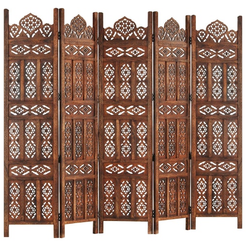 NNEVL Hand carved 5-Panel Room Divider Brown 200x165 cm Solid Mango Wood NNEVL Hand carved 5-Panel Room Divider Brown 200x165 cm Solid Mango Wood