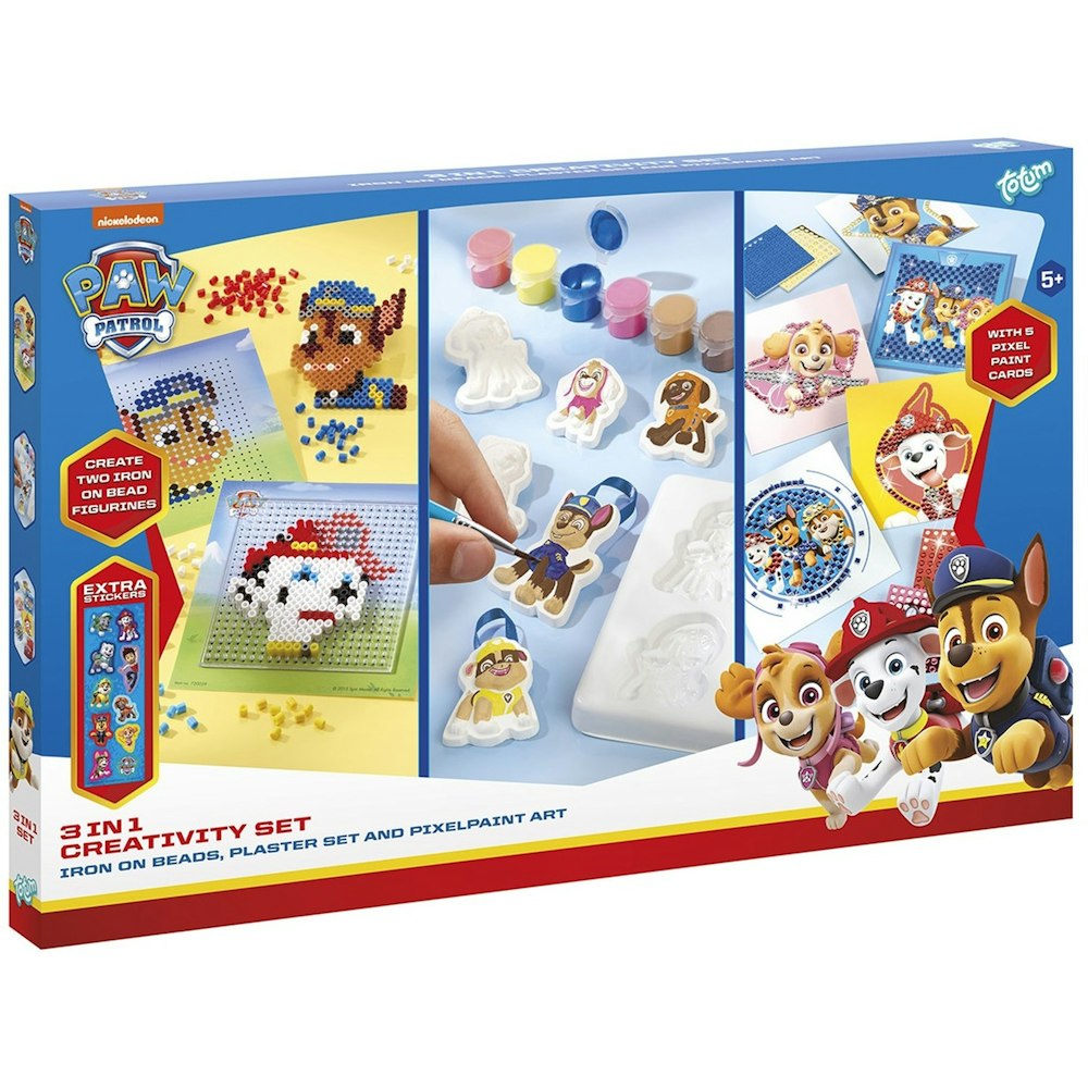Totum Paw Patrol 3 In 1 Creativity Set With Iron On Beads Plaster Set And Pixelpaint Art