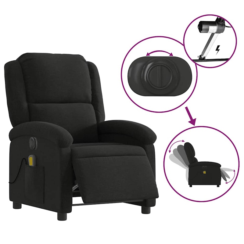 vidaXL Electric Massage Recliner Chair Black Fabric image number null