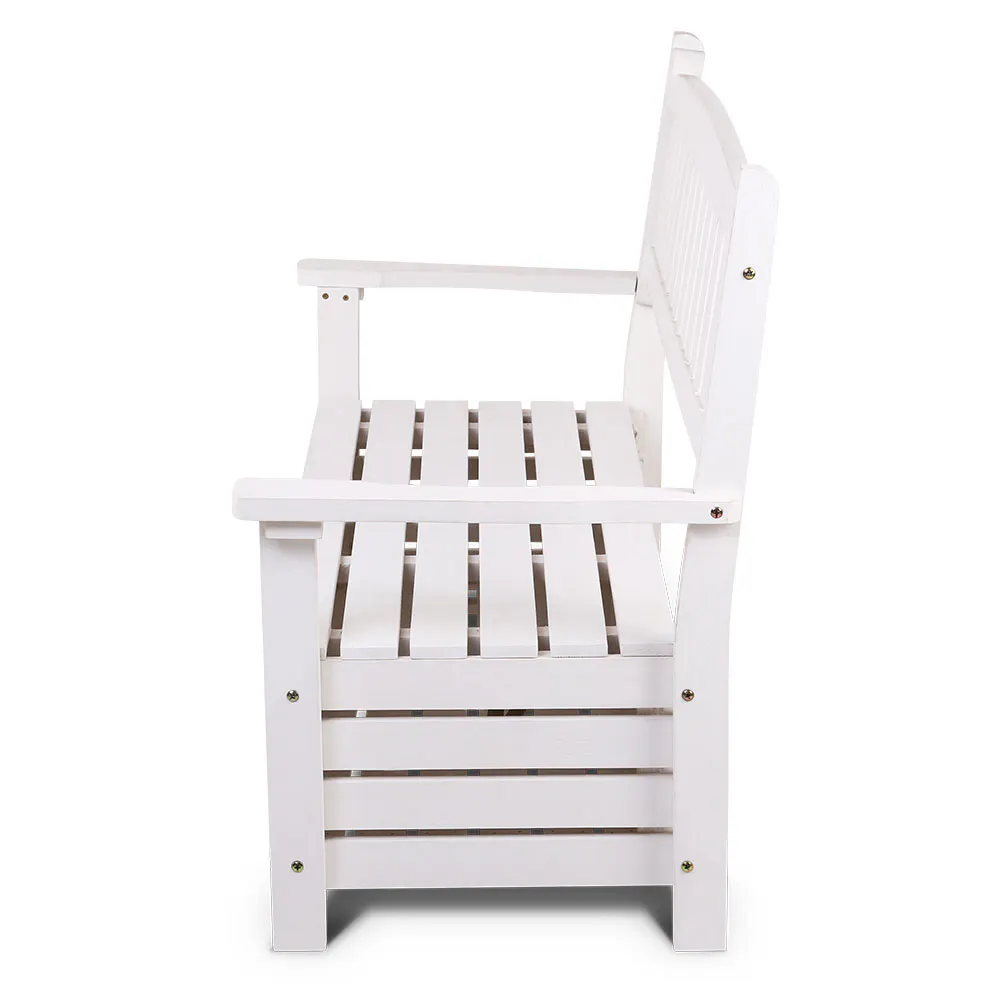 Gardeon Outdoor Storage Bench Box Wooden Garden Chair 2 Seat Timber Furniture Toy Tool Sheds Store Gardeon White