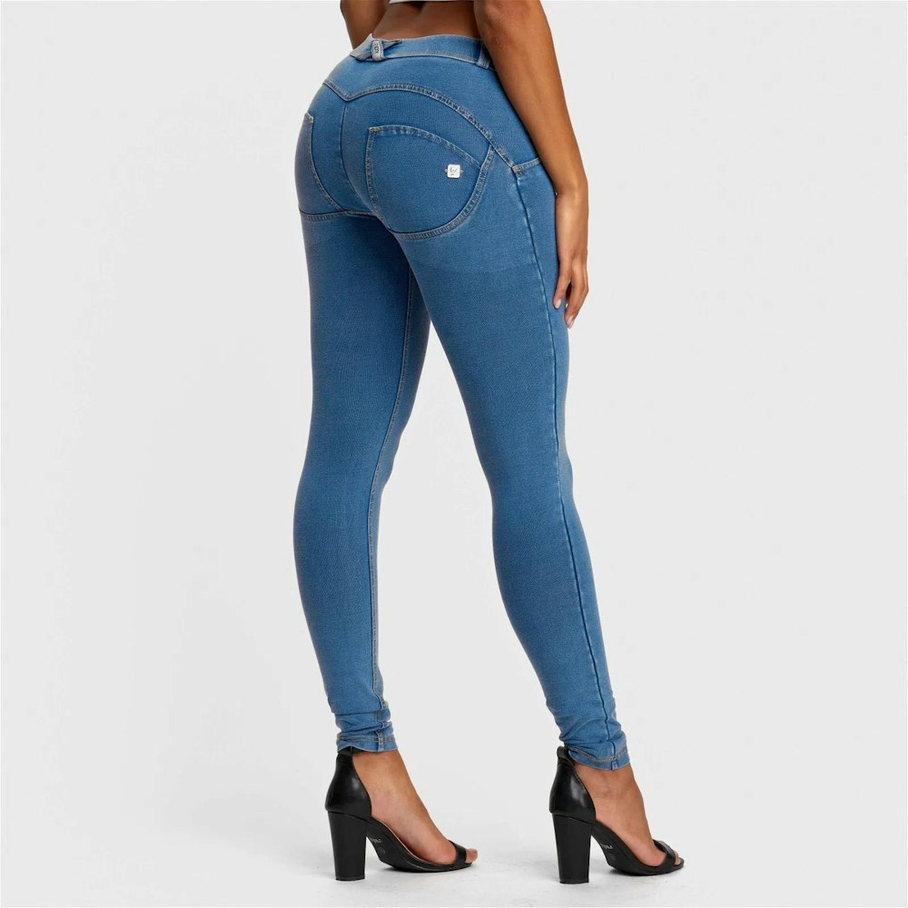 Freddy Wrup Denim - Mid Rise - Full Length - Light Blue + Yellow Stitching