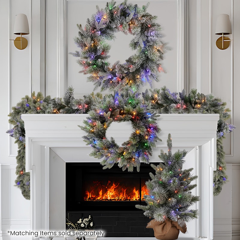 Christabelle 61cm Christmas Wreath Snowy Stamford Spruce with Coloured LED Lights Front Door Decoration Ornament image number null