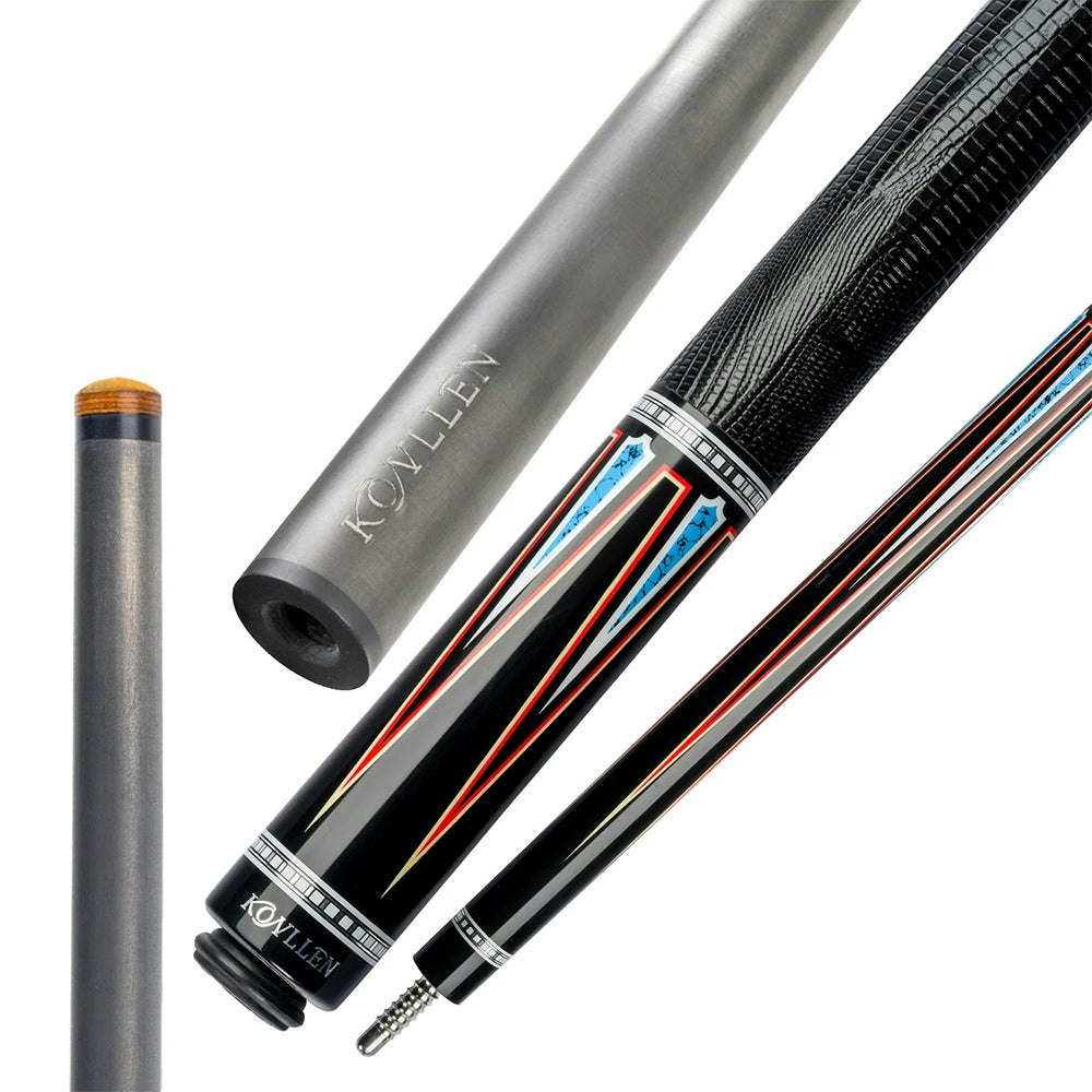 Konllen KL-08 147CM 2-Piece Pool Cue Maple Wood 18.5-20OZ Billiard Cue - Red&Blue&Black