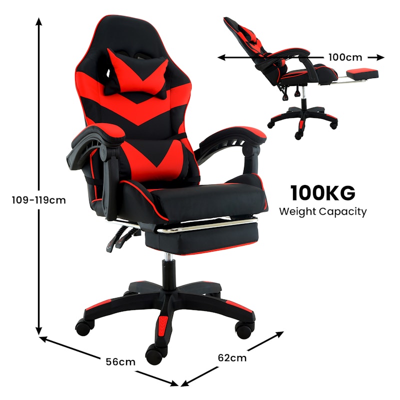 Sarantino Cueva Reclining High Back Office Gaming Chair with Retractable Footrest Office Computer Seating in Black/Red image number null