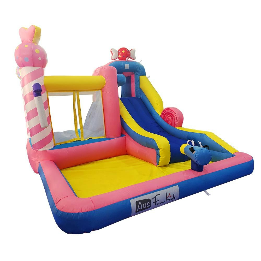 Candy Inflatable Water Park Castle Kids Home Amusement Playground w/ Slide climb Splash Pool