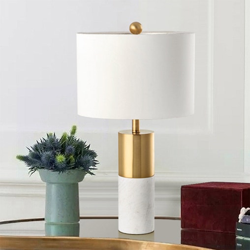 SOGA 2X 60cm White Marble Bedside Modern Desk Table Lamp Living Room Shade with Cylinder Base