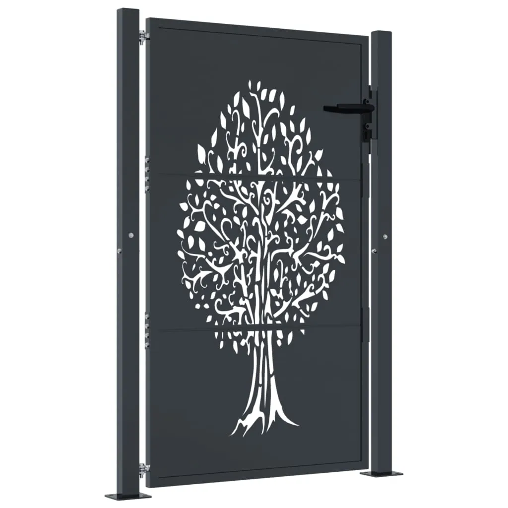 Garden Gate Anthracite 105x155 cm Steel Tree Design 153157 Garden Gate Anthracite 105x155 cm Steel Tree Design 153157