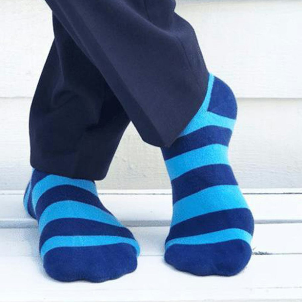 Swole Panda Sky Blue Striped Bamboo Socks (comfort Cuff)