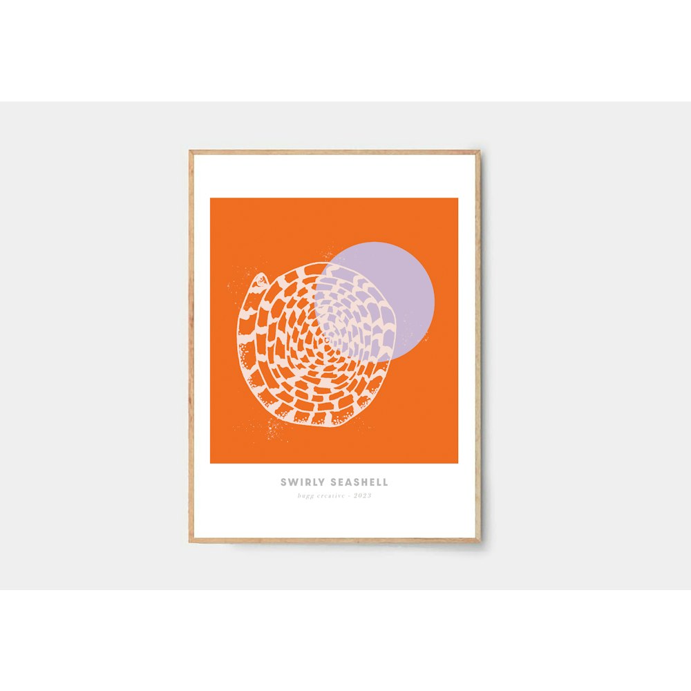 Bugg Creative Norfolk Swirly Shell A4 Art Print | Orange & Lilac | Wall Art