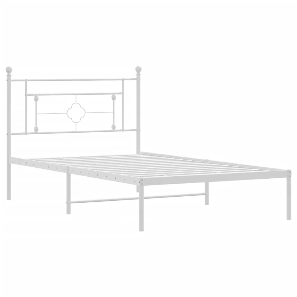 Metal Bed Frame without Mattress with Headboard White 107x203 cm King Single 374384