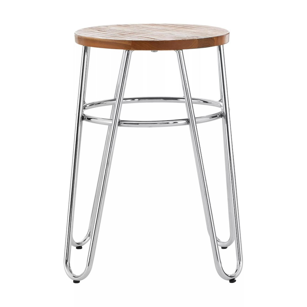 interiors by Premier Chrome Metal And Elm Wood Round Stool, Small Hairpin Stool, Sturdy Stool For Lounge, Bedroom