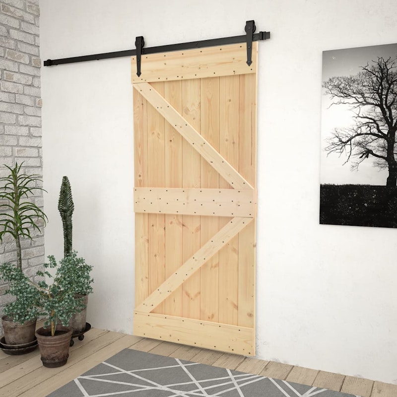 NNEVL Sliding Door with Hardware Set 90x210 cm Solid Pine Wood image number null