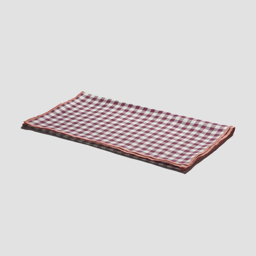 Piglet in Bed Berry Gingham 100% Linen Table Runner