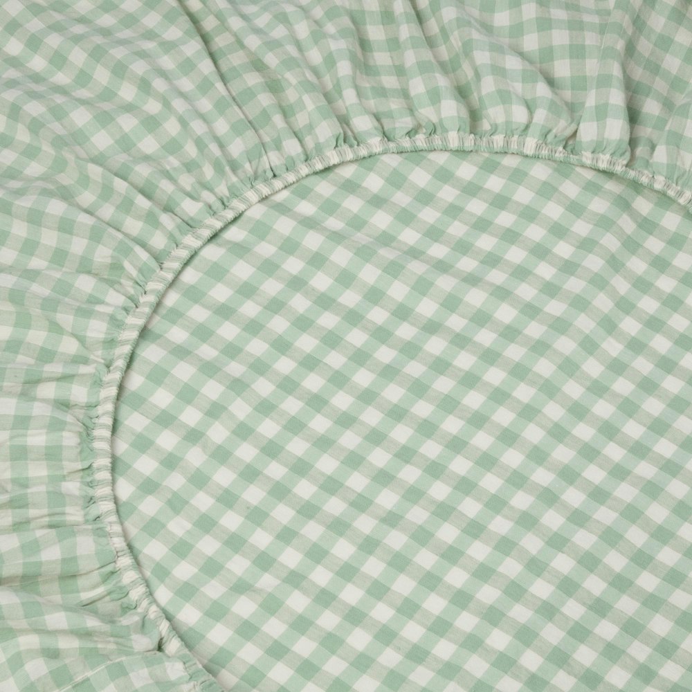 Piglet in Bed Sage Green Gingham Linen Blend Fitted Sheet