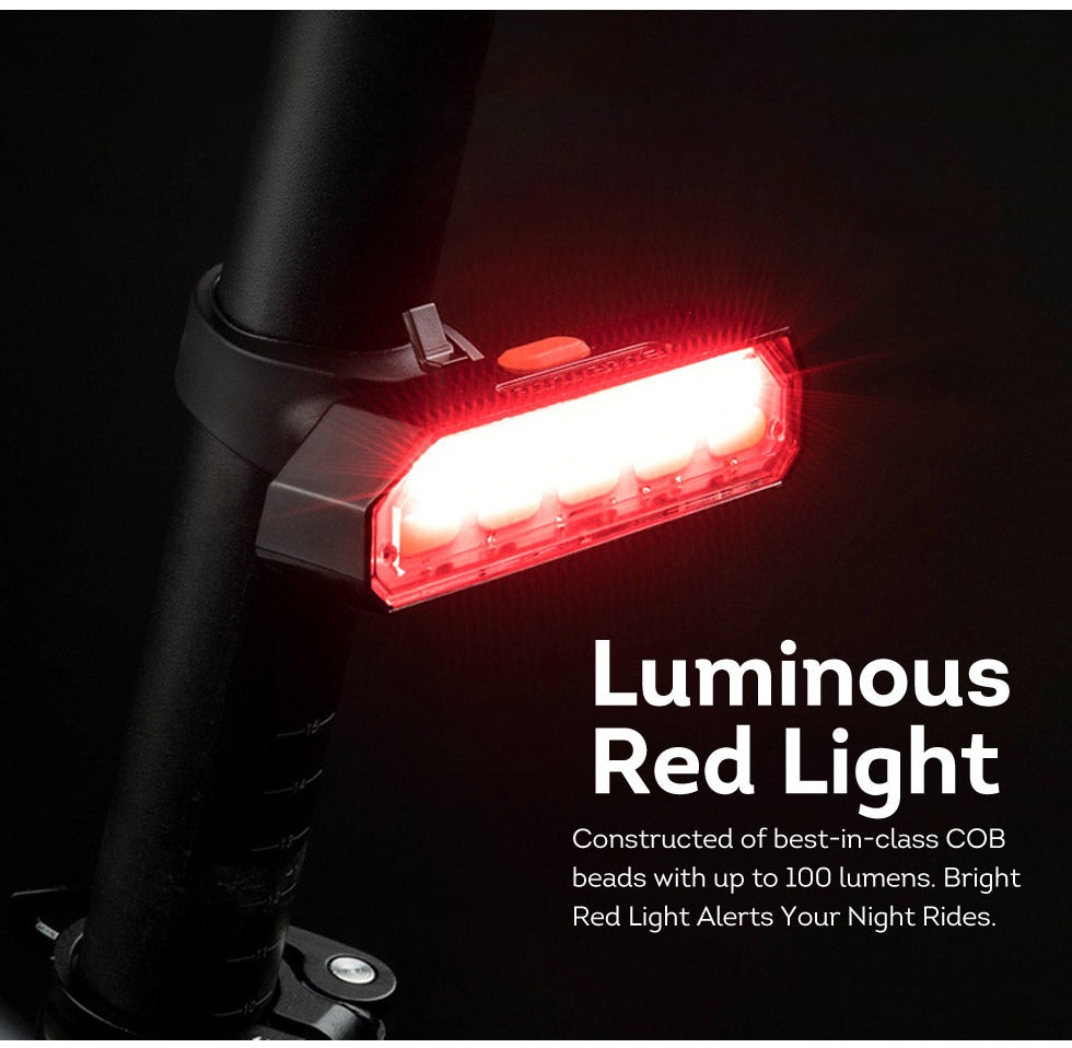 Smart Cordless Bike Tail Light with Remote Control USB Rechargeable Waterproof - Black