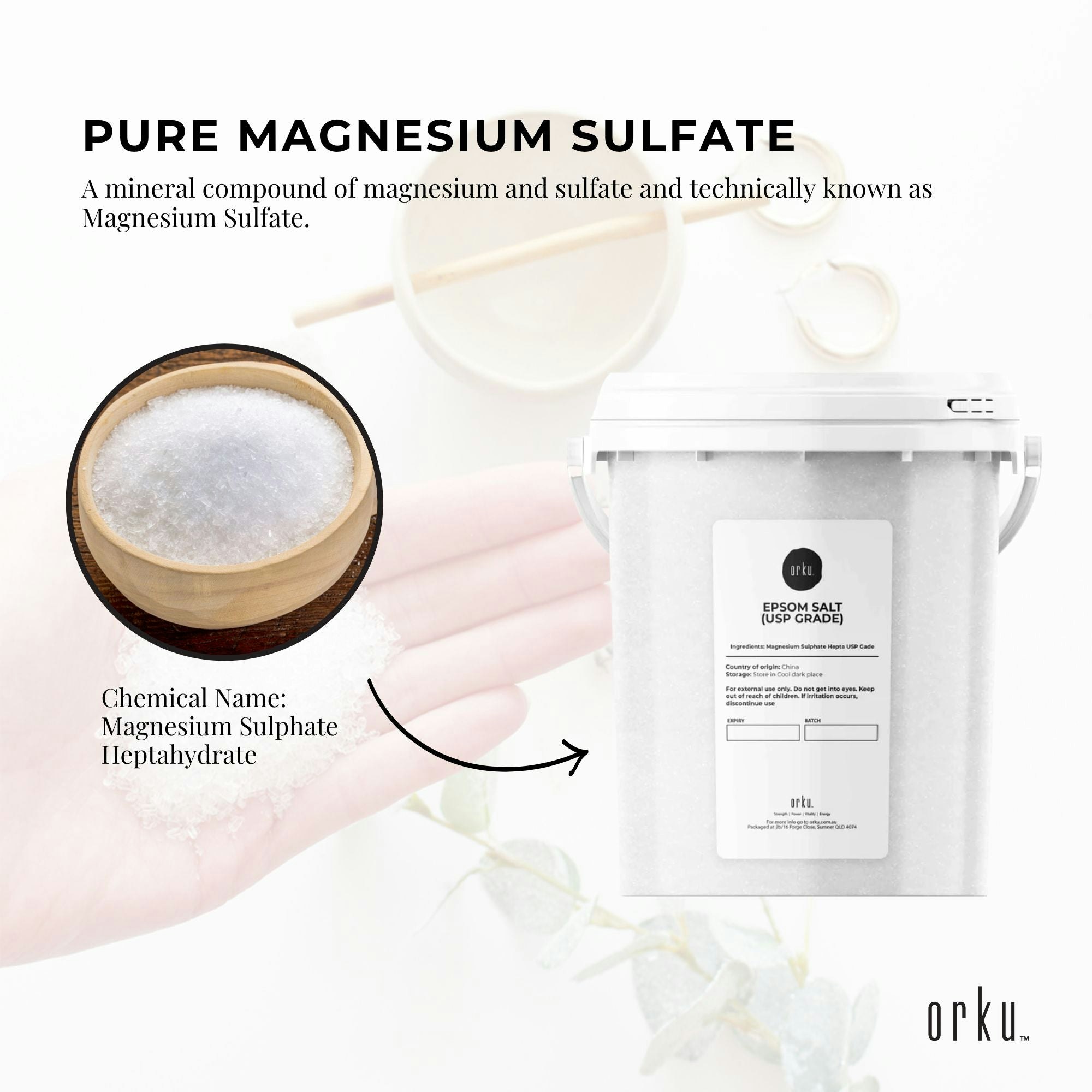 Orku Epsom Salt Buckets - USP Grade Magnesium Sulfate Body Bath Salts