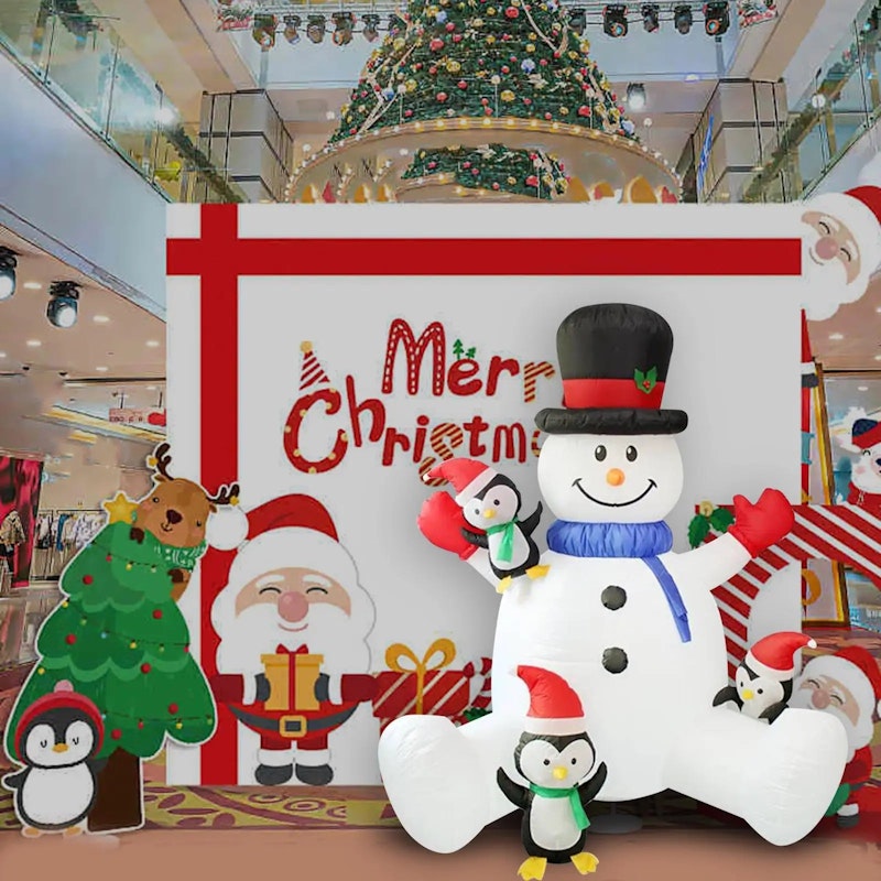 NNEOBA Christmas Inflatable Snowman with Cute Penguins image number null