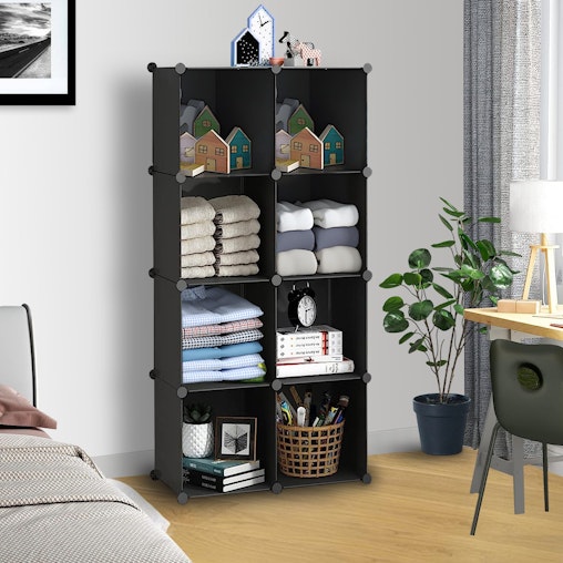 SOGA 4 Tier 8-Cube Black Portable Wardrobe Divide-Grid Modular Storage Organiser Foldable Closet SOGA 4 Tier 8-Cube Black Portable Wardrobe Divide-Grid Modular Storage Organiser Foldable Closet