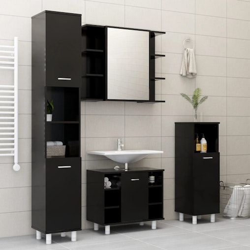 NNEVL Bathroom Cabinet Black 30x30x95 cm Chipboard NNEVL Bathroom Cabinet Black 30x30x95 cm Chipboard