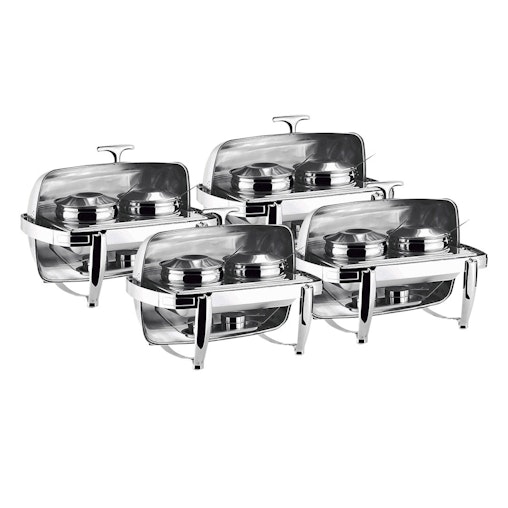 SOGA 4X 6.5L Stainless Steel Double Soup Tureen Bowl Station Roll Top Buffet Chafing Dish Catering Chafer Food Warmer Server image number null