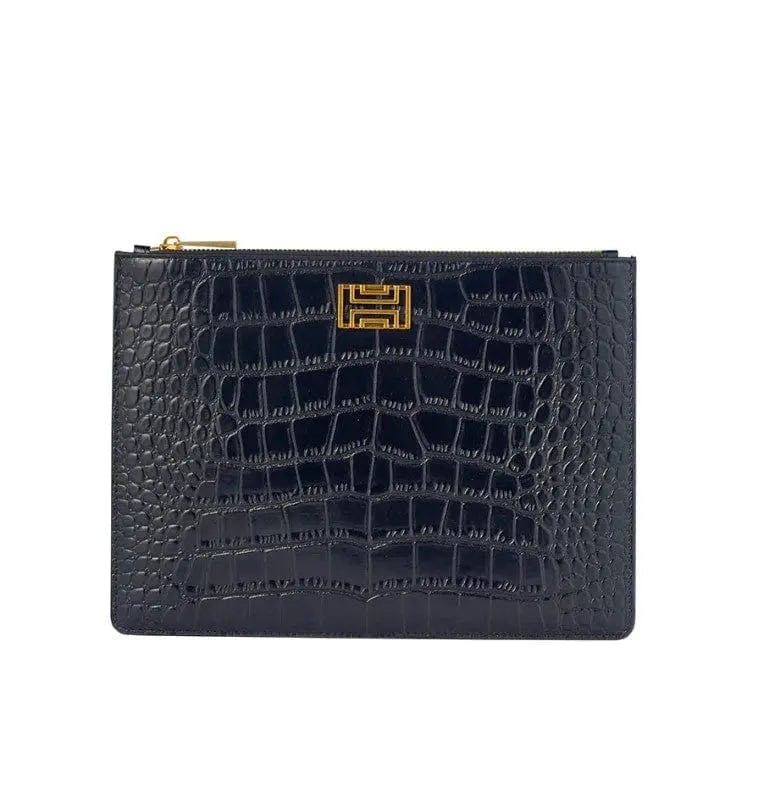 Croc-effect Zip Clutch
