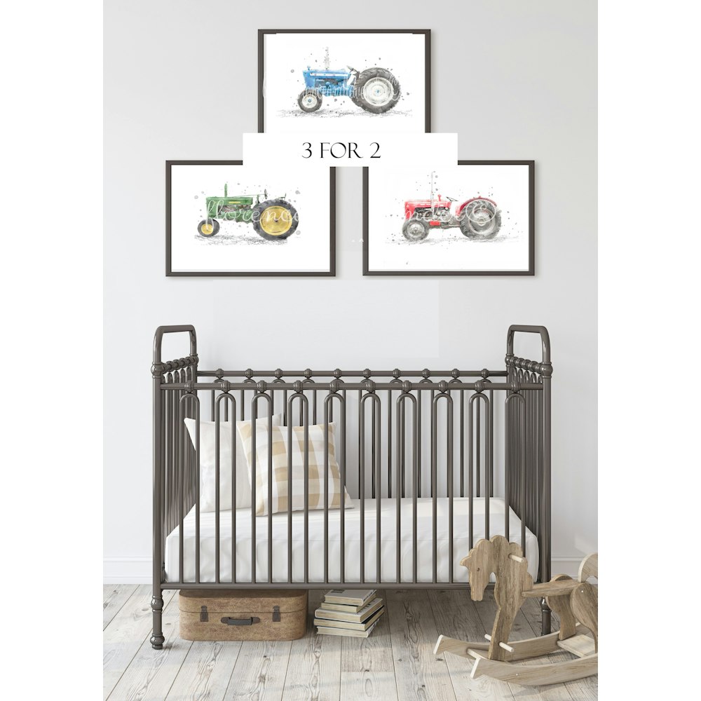 Florence and Lavender Trio Of Watercolour Antique Tractors