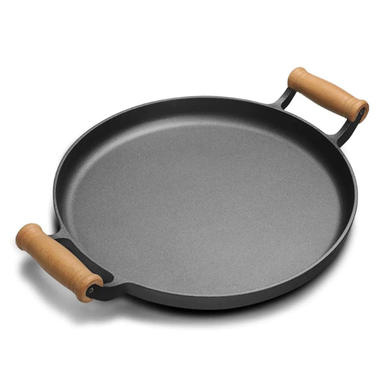SOGA 35cm Cast Iron Frying Pan Skillet Steak Sizzle Fry Platter With Wooden Handle No Lid image number null