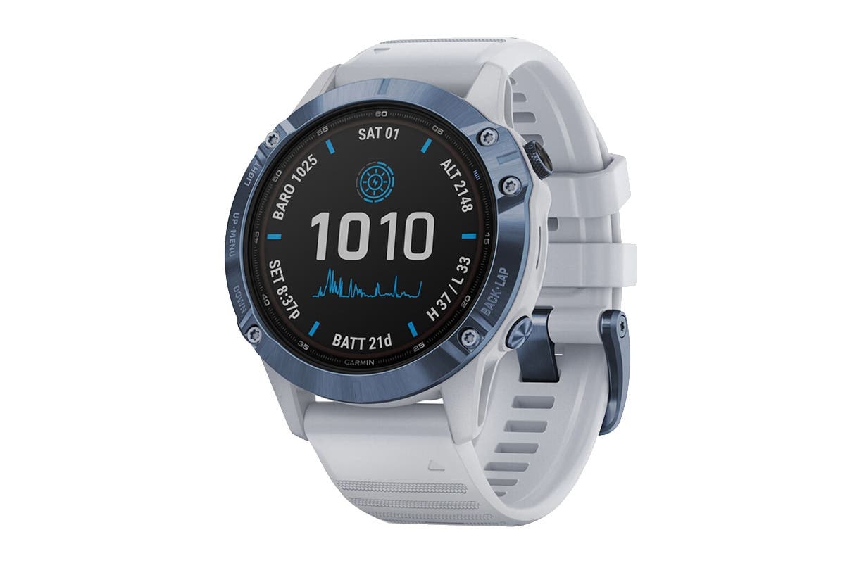 Garmin Fenix 6 Pro Solar (Mineral Blue with Whitestone Band) - International Model
