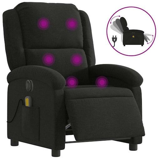 vidaXL Electric Massage Recliner Chair Black Fabric image number null