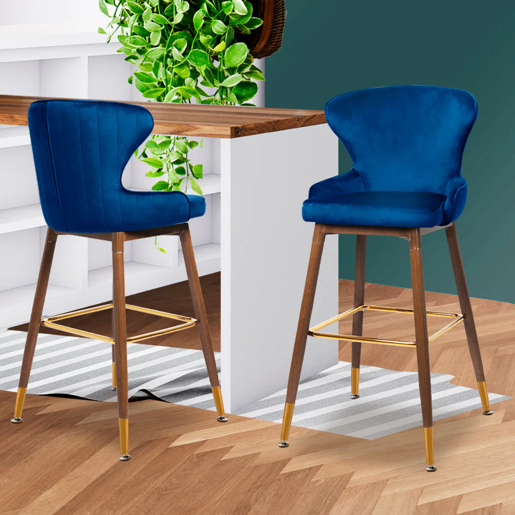 Levede 2x Bar Stools Counter Stool Chairs Velvet Swivel Barstool Walnut Legs