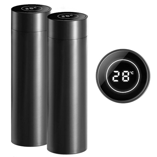 SOGA 2X 500ML Stainless Steel Smart LCD Thermometer Display Bottle Vacuum Flask Thermos Black image number null