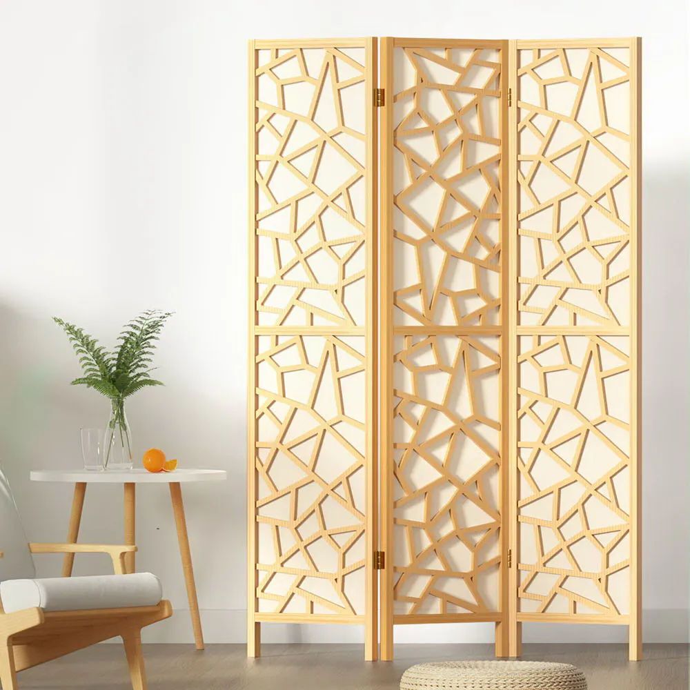 Artiss Room Divider Screen 3 Panel Foldable Wooden Divider Clover Natural Artiss Room Divider Screen 3 Panel Foldable Wooden Divider Clover Natural