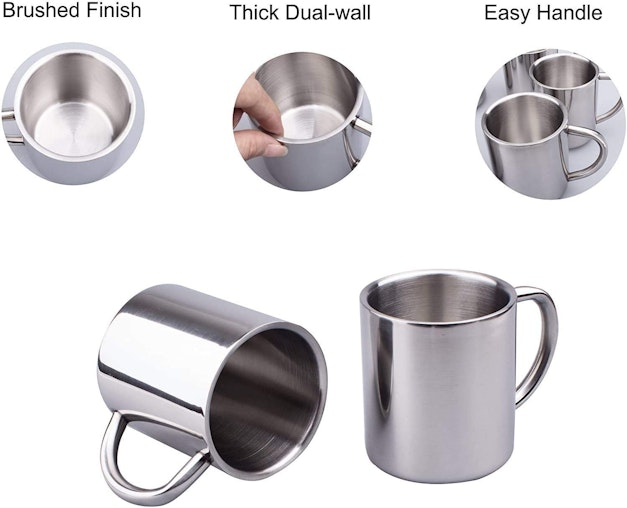 2 Pack Coffee Mugs Double Wall Stainless Steel Heat Insulation (220ml) 2 Pack Coffee Mugs Double Wall Stainless Steel Heat Insulation (220ml)