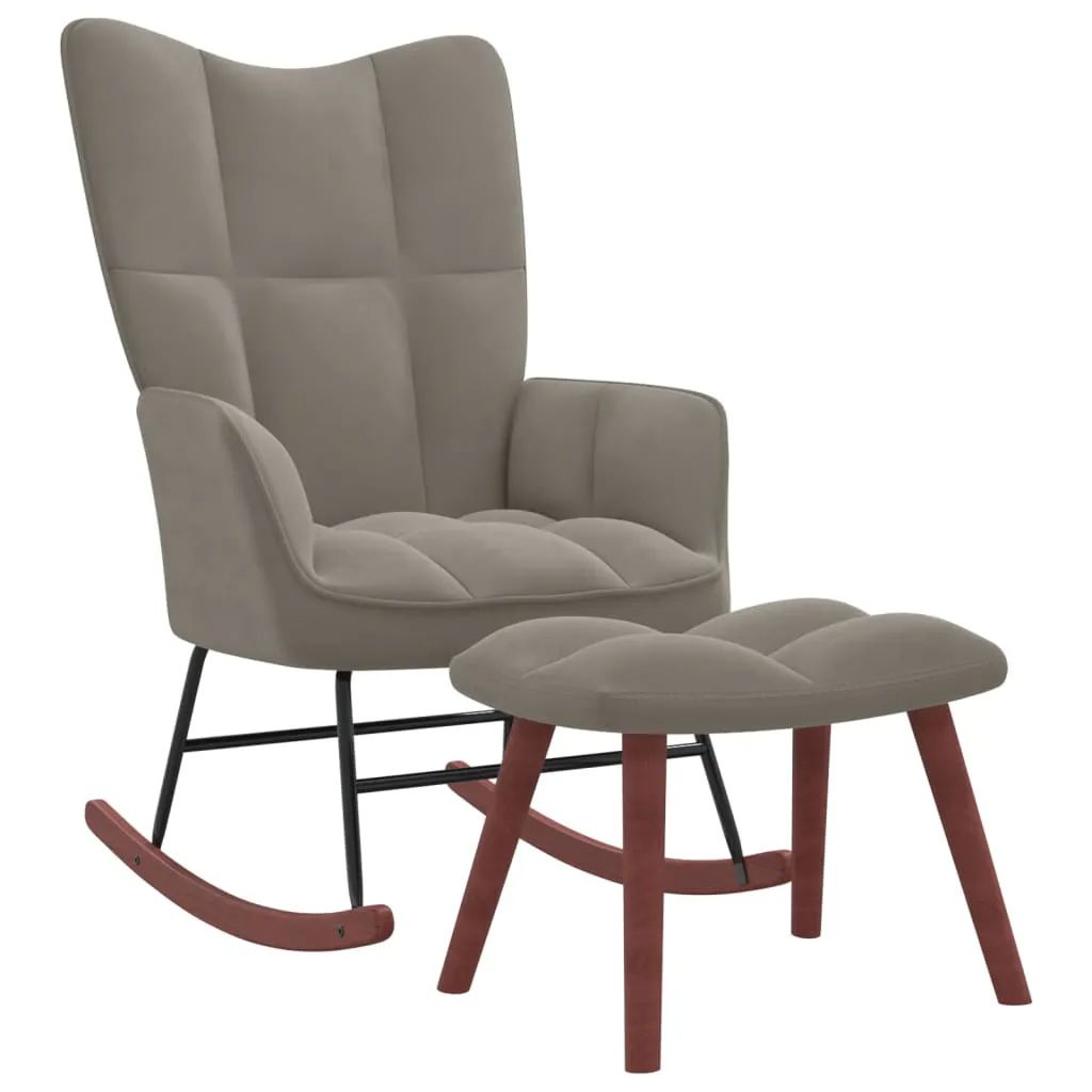 Rocking Chair with a Stool Light Grey Velvet 328150 Rocking Chair with a Stool Light Grey Velvet 328150