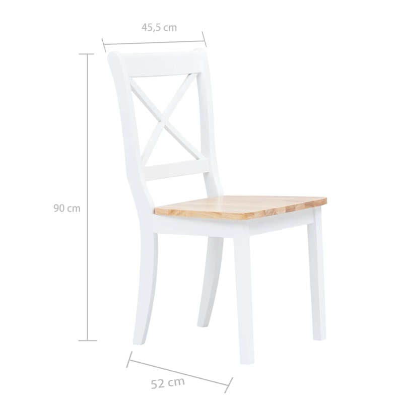NNEVL Dining Chairs 2 pcs White and Light Wood Solid Rubber Wood image number null