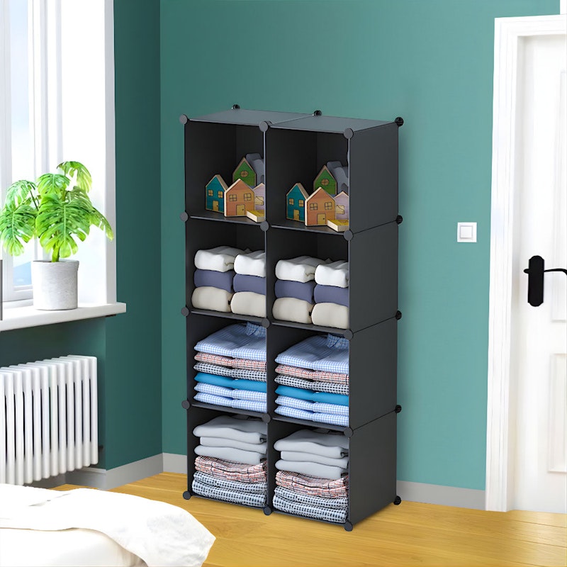 SOGA 4 Tier 8-Cube Black Portable Wardrobe Divide-Grid Modular Storage Organiser Foldable Closet image number null