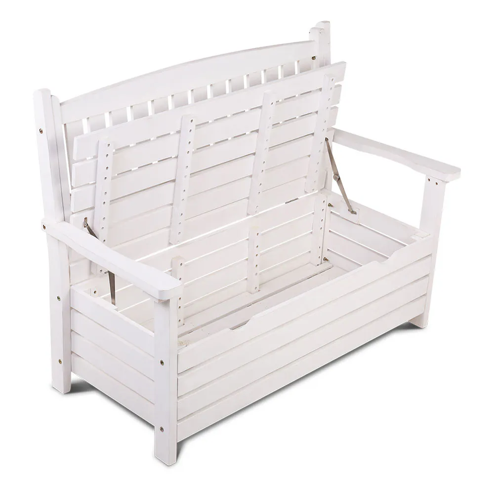 Gardeon Outdoor Storage Bench Box Wooden Garden Chair 2 Seat Timber Furniture Toy Tool Sheds Store Gardeon White