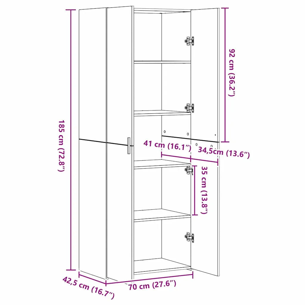 Highboard Black Oak 70x42.5x185 cm Engineered Wood 3365590