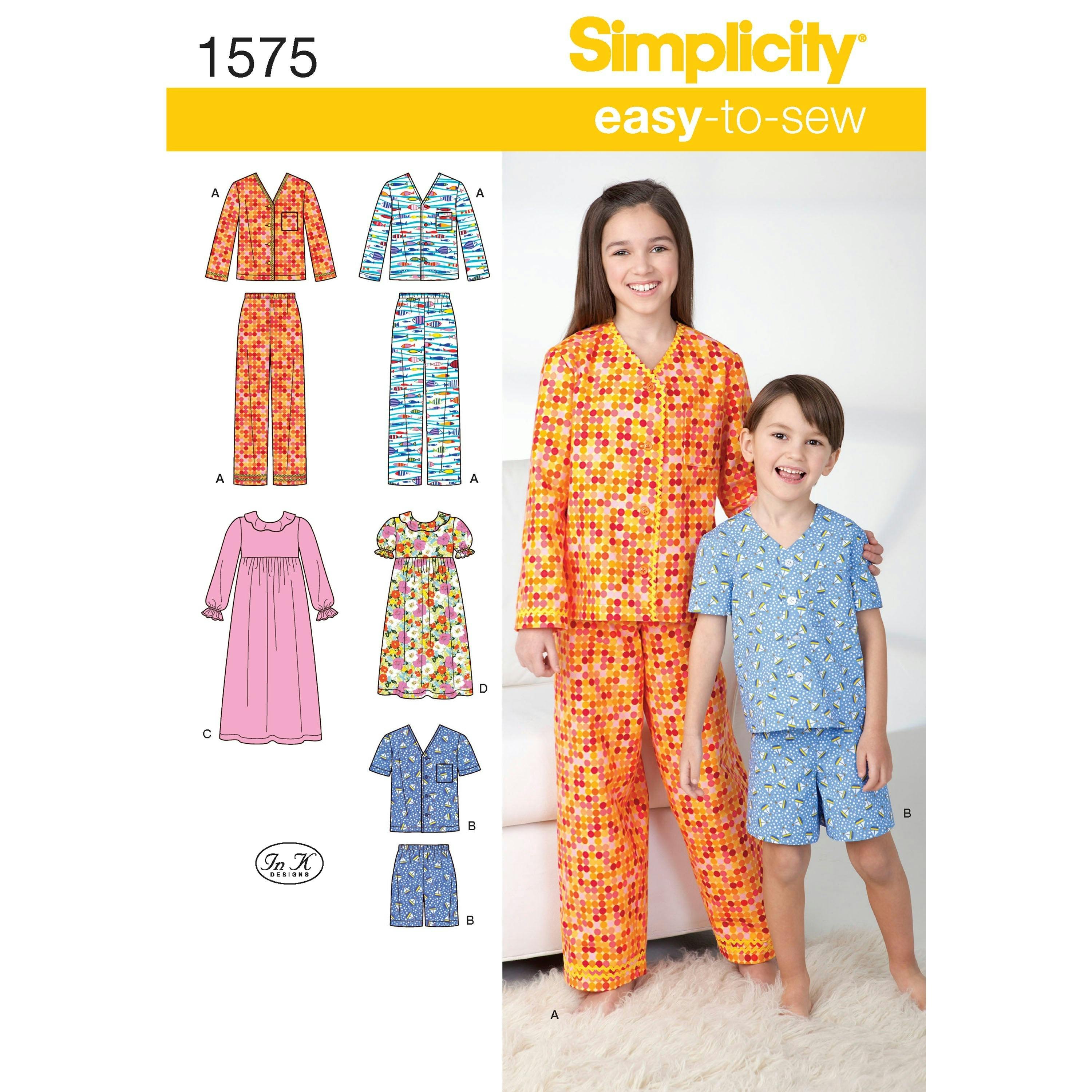 Simplicity Pattern 1575 Child's, Girl's and Boy's Loungewear